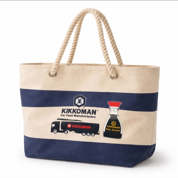 kikkoman Other - Kikkoman Canvas Rope Handle Tote Bag Navy Stripe Farmers Market Beach